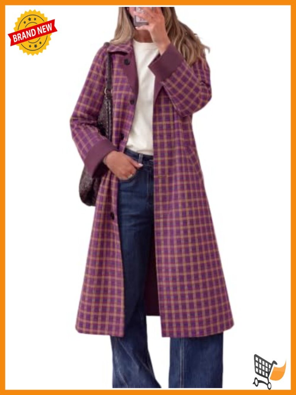 Reversible Plaid Trench Coat Long Windproof Overcoat Button Down